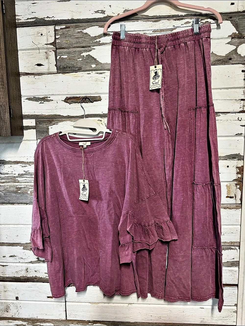 Easel Ruffle Sleeve Wide Leg Set in Purple mineral wash Size Small NWT (003